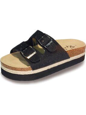 Women's Black 1 Soft Cork Foot bed and Strap Ladies Fashion Platform Slide